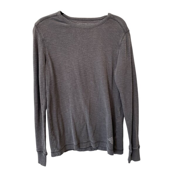 Calvin Klein Jeans Shirt Size Medium Crewneck Long Sleeve Tee Gray Soft Cotton - Picture 1 of 6